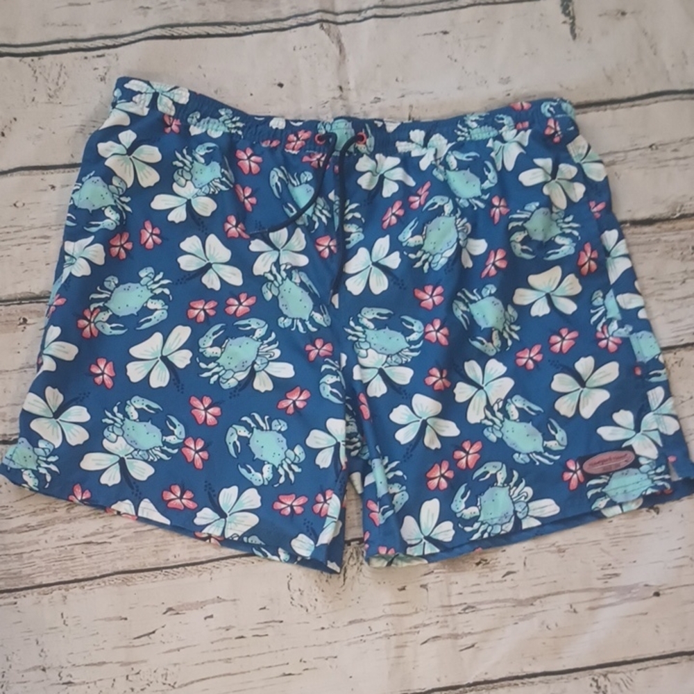Vineyard Vines Blue Crab Print Swim Trunks XL